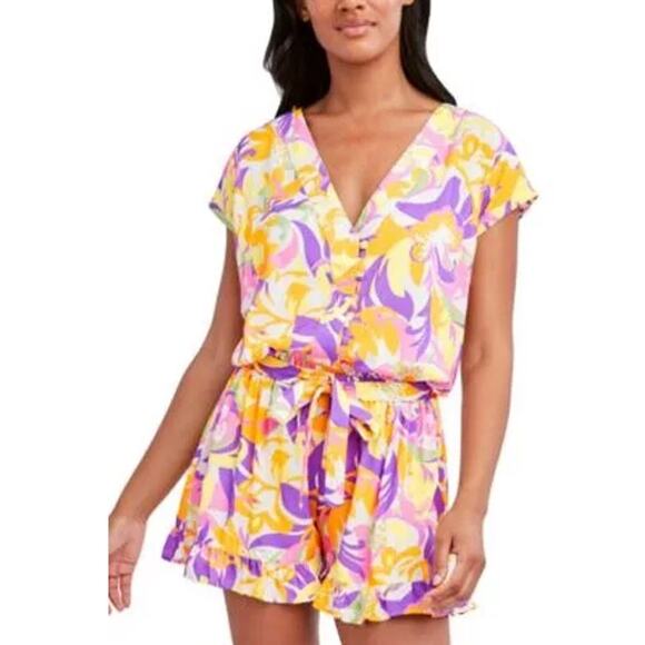 BCBGeneration Swirl Paisley Printed Romper Swim Cover Up Size M Purple New - Picture 1 of 5